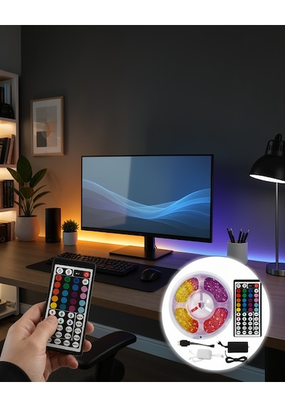 Rgb Şerit Led 5 Metre 12v 5050 Smd Uzaktan Kumandalı Uczz5mtvled-4 Çok Renkli