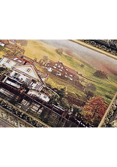Kıyı Evleri Ve Tekne Limanı Adlı İran Tebriz Halı Tablo 123x73cm - Duvar Halı Kilim Tablo