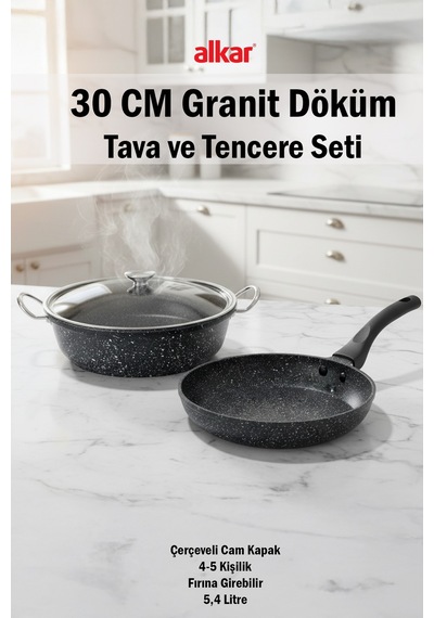 Tencere Ve Tava Seti Granit Döküm Pilav Tenceresi Ve Döküm Tava Seti Siyah