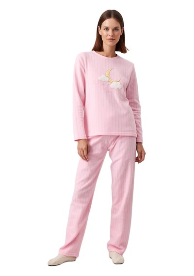 Ersefa Kadın Sevimli Penguen Desenli Polar Pijama Fonksiyonel Dayanıklı Pembe