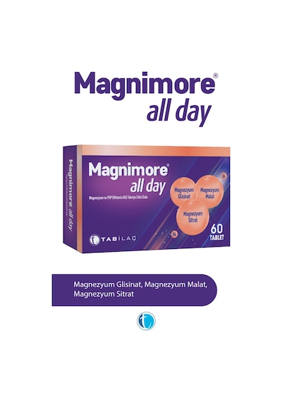 Magnimore All Day Magneyzum 60 Tablet Sitrat Malat Bisglisinat Vitamin B6 P5P