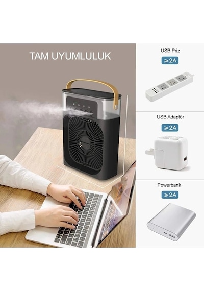 Taşınabilir Işıklı 5 Spreyli Vantilatör Buzlu Buharlı Vantilatör Mini Fan Nemlendirici Buharlı 600