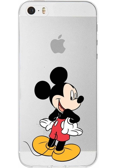 Apple Uyumlu iPhone 5s Kapak Mickey Mouse Tasarımlı Şeffaf Silikon Kılıf Şeffaf