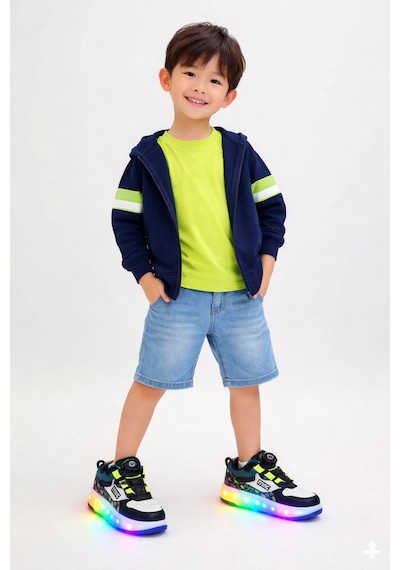 Erkek Çocuk Işıklı Patenli Ayakkabı Tekerlekli Kaykaylı Spor Sneaker Led Taban Siyah