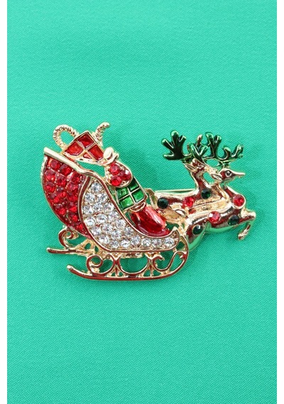 Noel Baba Kızağı Broş. Taşlı Geyikli Noel Baba Kızağı Broş. Yaka İğnesi Broş. Kadın Broş. Broş. Çok Renkli