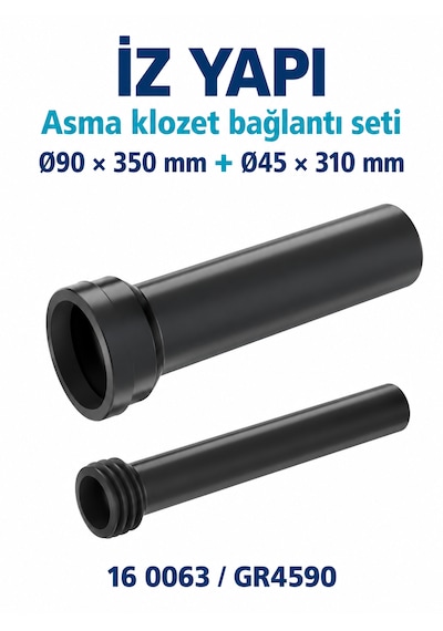 İz Yapı Gr4590 Asma Klozet Gömme Rezervuar Bağlantı Seti 90x350 Ve 45x310 Mm Siyah