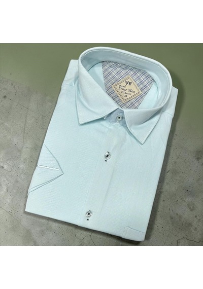 Eren Style Linen Keten Klasik %100 Cotton Kısa Kollu Terletmeyen Gömlek Turkuaz