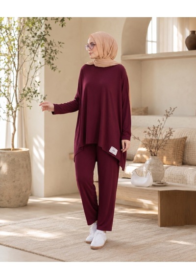 Unika Boutique Kadın Arma Detaylı Salaş İkili Takım bordo