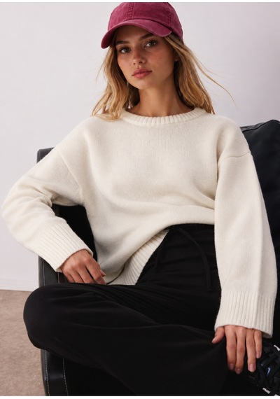Maison Velora Kadın Bej Bisiklet Yaka Oversize Basic Triko Kazak Taş 923600247 Taş