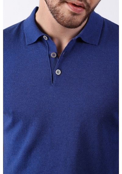Ferraro İndigo Polo Yaka Düz Renk Erkek Pamuk Triko T-Shirt-İndigo
