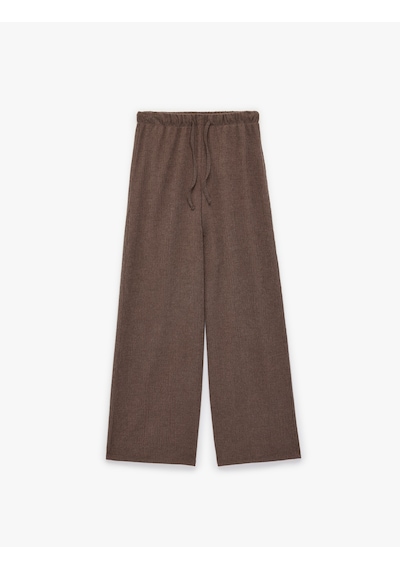 Koton Bürümcük Kumaş Beli Bağcıklı Geniş Paça Pantolon Kahverengi 6sak40083ek Kahve