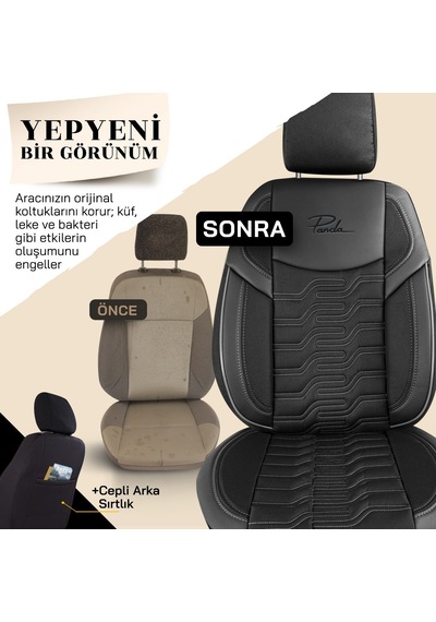 Panda Berlin Serisi Jakar Kumaş Oto Koltuk Kılıfı - Siyah - Gri
