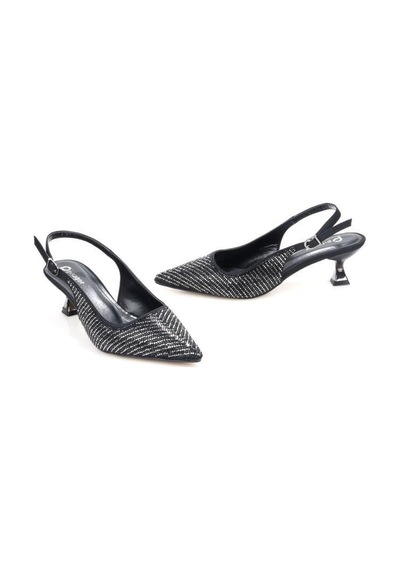 Pisagor Ps-32350 Kadın 4 Cm Arkası Açık Taşlı Abiye Stiletto Ayakkabı siyah