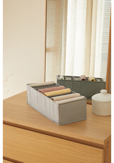 Ocean Home Textile 8 Bölmeli Gri Balıksırtı Çekmece Düzenleyici 17 x 41,5 x 12 cm