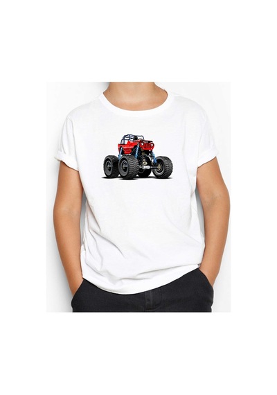 Zepplin Giyim Jeep Canavar kamyon Beyaz Çocuk Tişört Beyaz