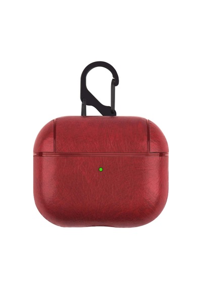 Caseonn Apple Airpods Uyumlu 5 Kılıf Kancalı Lüks Deri Görünümlü Kırmızı