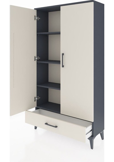 Arges Dolap 4 Raflı Tek Çekmeceli 2 Kapaklı 88x30x163 Antrasit-aytaşı Antrasit