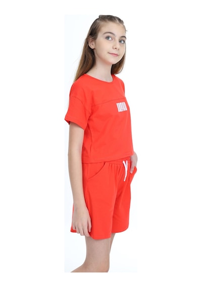 Toontoy Kids Toontoy Kız Çocuk Crop Aloha Yazı Baskılı Şortlu Takım Nar Çiçeği