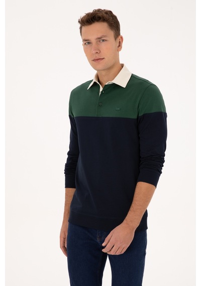 U.S. Polo Assn. Erkek Regular Fit Polo Yaka Koyu Yeşil Sweatshirt 50316428-VR079