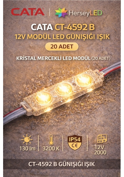Ct-4592 20adet 12v Modul Led Günışığı Işık 2 Watt Kristal Mercekli Led Modul 20 Adet Ct-4592 B Günışığı