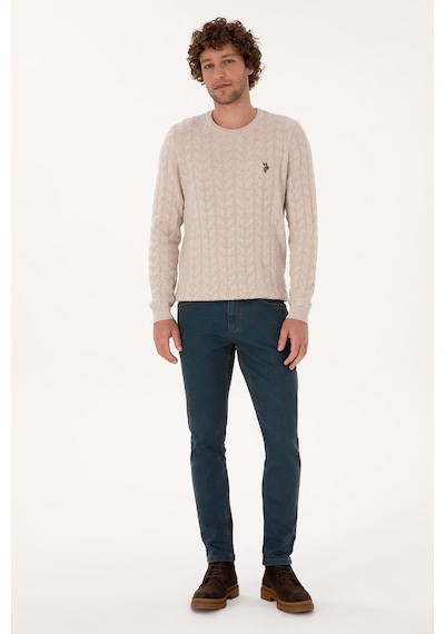 U.S. Polo Assn. Erkek Slim Fit Bisiklet Yaka Desenli Taş Melanj Kazak 50307836-VR225