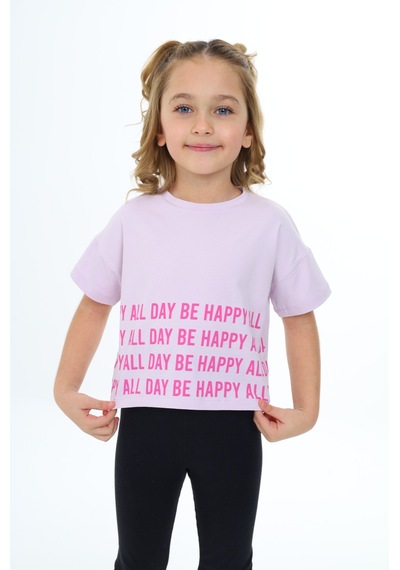 Toontoy Kids Toontoy Kız Çocuk Happy All Day Baskılı Tişört Açık Lila