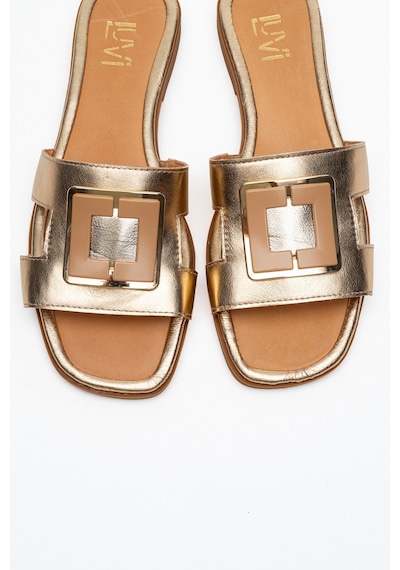 Luvishoes Luvi Shoes Millie Altın Hakiki Deri Tokalı Kadın Terlik Altın