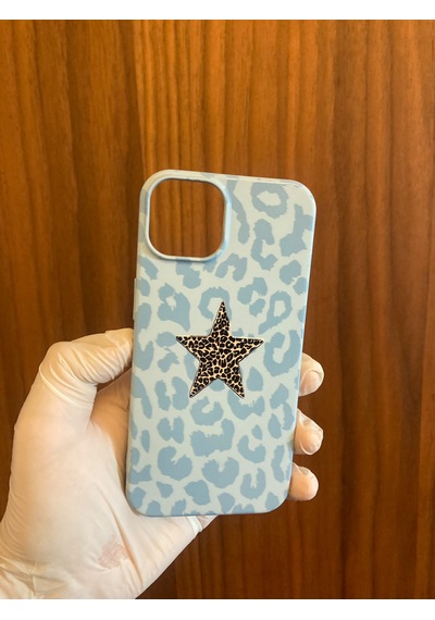 Apple iPhone Uyumlu 13/14 Leopar Baskılı İçi Kadife Silikon Telefon Kılıfı Mavi