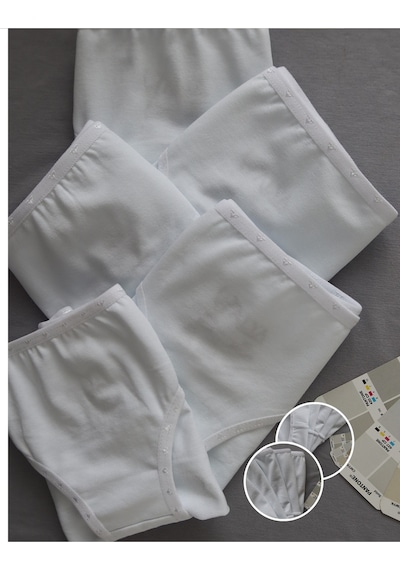 Alya Underwear Kız Çocuk Kalpli Dokuma Lastik Pamuklu Kumaş Slip Külot 5'li Paket 5 Adet Beyaz Multicolor-x18
