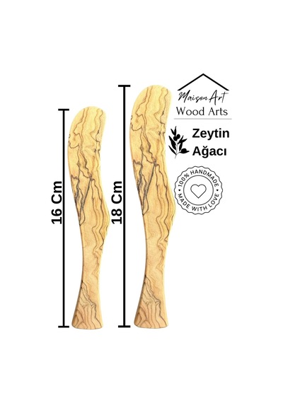 Zeytin Ağacı Tereyağ Bıçağı Seti 2 Adet El Yapımı Ahşap Tereyağ Süreceği