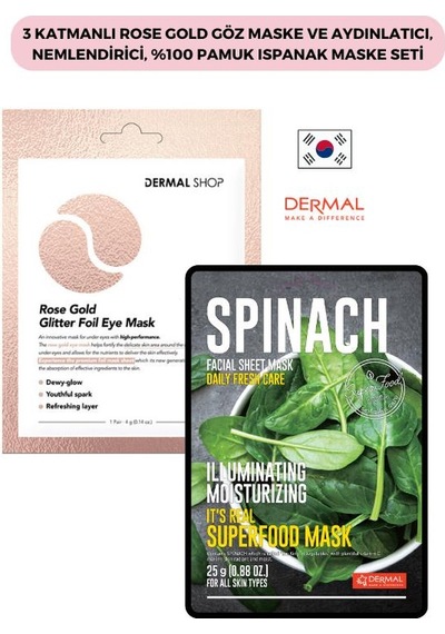 Dermal 3 Katmanlı Rose Gold Göz Maskesi + Pamuk Ispanak Maskesi