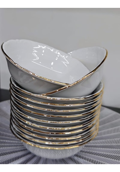 Porland Porselen Yaldızlı 12 Adet 13 Cm Küçük Çorba Kase