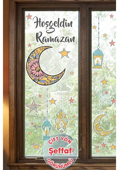 Hoşgeldin Ramazan Sticker Seti Ramazan Kandilleri Hilal Ve Yıldız Figürlü-şeffaf Çok Renkli