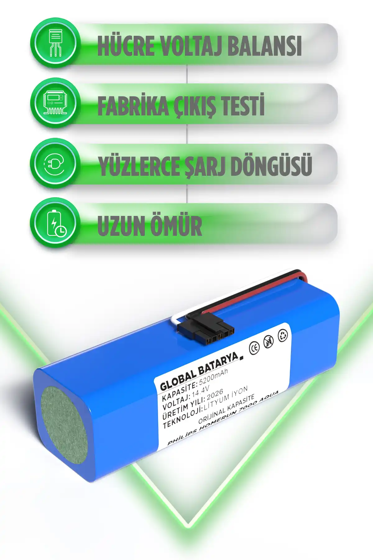 Philips Homerun 7000 Serisi Aqua Xu7100/02 Batarya 14.4v 5200mah Pil  Kapasite