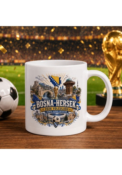 Bk Gift Bosna-hersek Taraftar Temalı Dünya Futbol Kupası Tasarımlı Beyaz Kupa Bardak-2