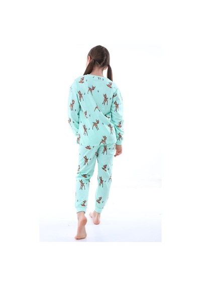 Zuzunga Geyik Desenli Kız Çocuk Pijama Takımı Turkuaz