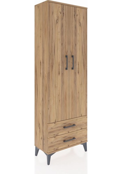 Arges Dolap 5 Raflı 2 Çekmeceli 2 Kapaklı 60x30x182 Çam-çam Çam