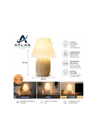 Modern Abajur Lamba, E14 Led Uyumlu, Dekoratif Gece Lambası 35 Cm Renkli