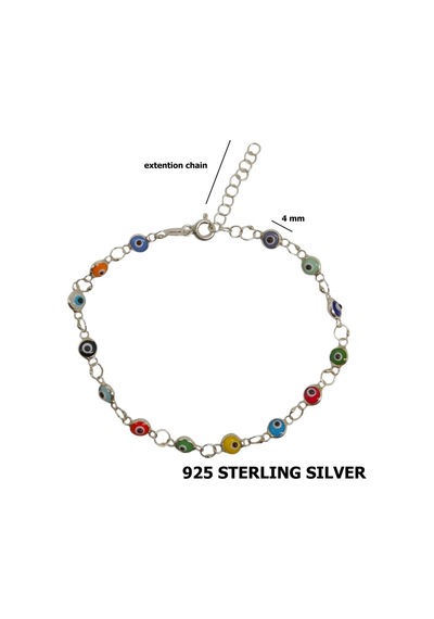 925 Ayar Gümüş Nazar Boncuklu Bileklik Ayarlanabilir 16+2 Cm Açık Mavi / Lacivert / Multi Çok Renkli