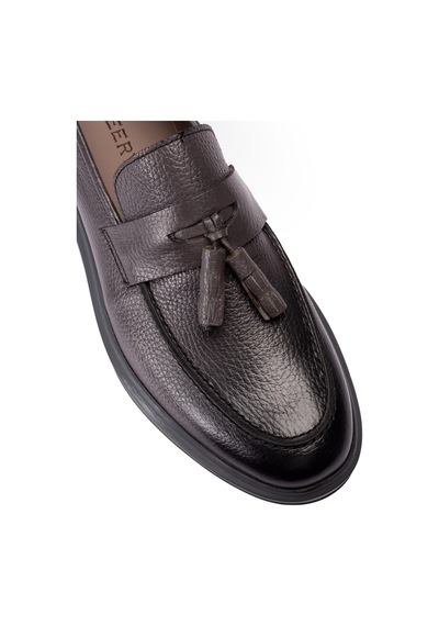 Deery Hakiki Deri Gri Püsküllü Comfort Erkek Loafer Ayakkabı Gri