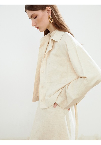 Lcw Modest Ekru Oversize Keten Karışımlı Kadın Gömlek