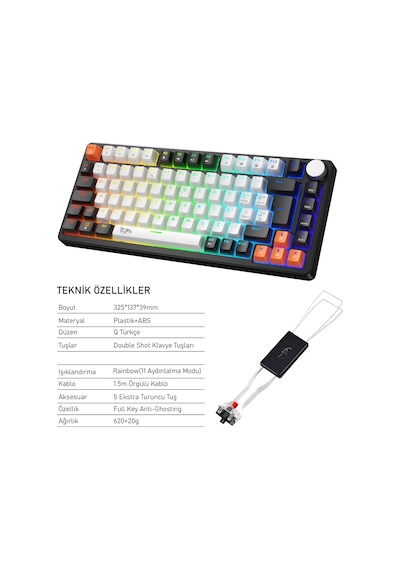 Mekanik Rgb Gaming Kablolu Klavye Mavi Switch Metal Knob Kontrollü Türkçe Q Layout Hot Swap Kompakt Gaming Type-c Kablo Eva Süngerli Gasket Mekanik Örgü Kablolu Oyuncu Klavyesi