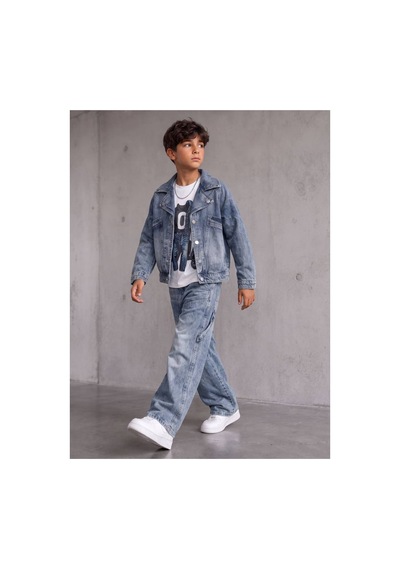 Toikids Erkek Çocuk Kot Ceket Pantolon Ve Tişört 3lü Takım Mavi