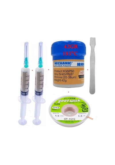 Mechanic Krem Lehim Solder Paste 183 C 42g Lehim Toplama Cp-1515 Emme Teli 1,5mm Ve Metal Spatula Seti St02