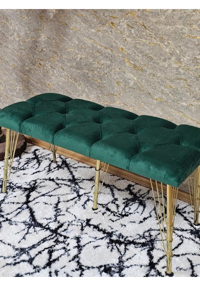 Zafir Metal Gold Tel Ayaklı 100 Cm Puf Bench - Puf - Bench - Oturak - Mutfak Oturağı - Antre Oturağı Yeşil