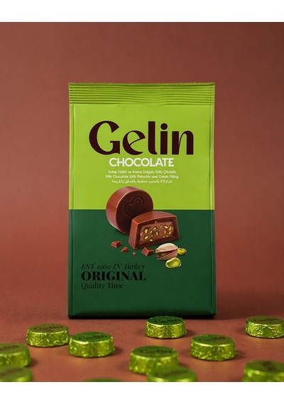 Gelin Antep Fıstık Parçacıklı Sütlü Çikolata 300g