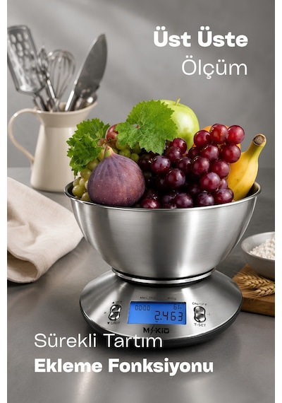 Kefeli Hassas Mutfak Tartısı - Dijital Ekranlı Mutfak Terazisi - Paslanmaz Çelik – Sürekli Tartım Ekleme Fonksiyonu İle Üst Üste Ölçüm Yapabilme - Dara Alma Özelliği Kefeli Hassas Mutfak Tartısı - Dijital Ekranlı Mutfak Terazisi - Paslanmaz Çelik – Sürekli Tartım Ekleme Fonksiyonu İle Üst Üste Ölçüm Yapabilme - Dara Alma Özelliği