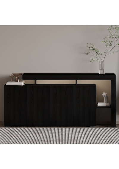 İnarch Dizayn Beliz Led Işıklı Modern Konsol 170 Cm, 4 Kapaklı Ve İç Raflı Depolama, Tasarım Siyah İnarch Dizayn Beliz Led Işıklı Modern Konsol 170 Cm, 4 Kapaklı Ve İç Raflı Depolama, Tasarım Siyah