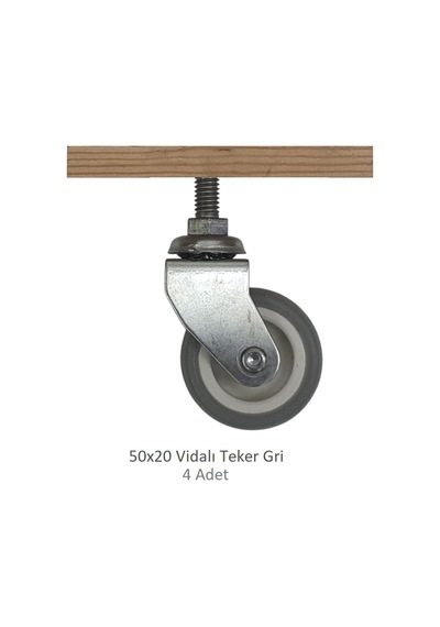 Ofis Koltuk Dolap Etajer 360 Derece Döner 50 X 20 Vidalı Teker Gri 50 Mm 4 Adet Gri