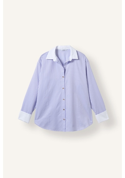 Defacto Oversize Kontrast Yaka Çizgili Poplin Gömlek I8664ax26aupr141 Mor-pr141